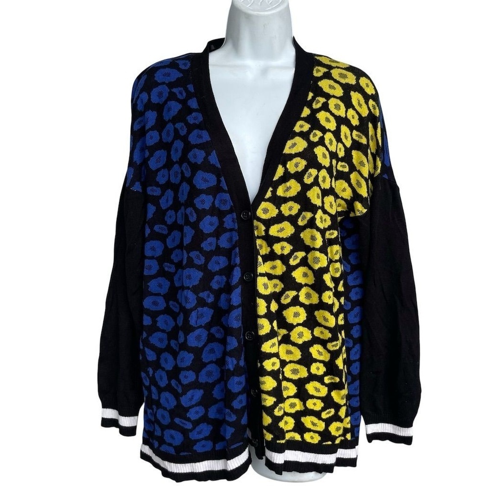 One A Leopard Print Open Long Cardigan Women's L Multicolor Color-block Sweater